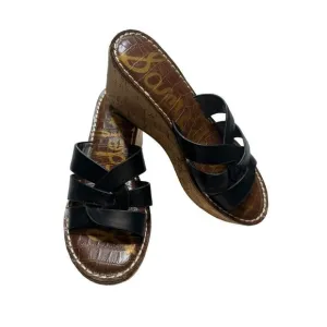Sam Edelman, Raynere cork wedge, black leather strappy upper, size 6