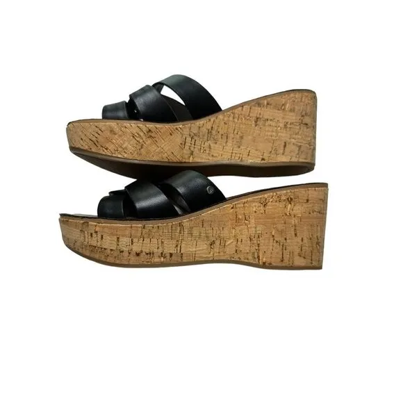 Sam Edelman, Raynere cork wedge, black leather strappy upper, size 6