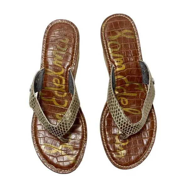 SAM Edelman Women’s Tan Cork Wedge Sandler Flip-Flop, Size 7.5M