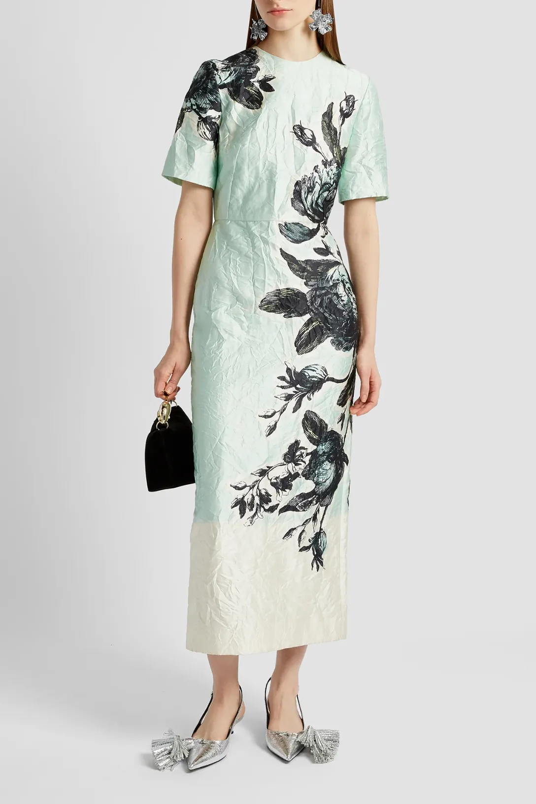 Short Sleeve Midi Dress | Violetta Etching Duck Egg