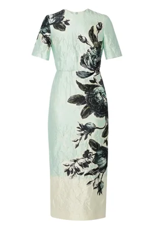 Short Sleeve Midi Dress | Violetta Etching Duck Egg