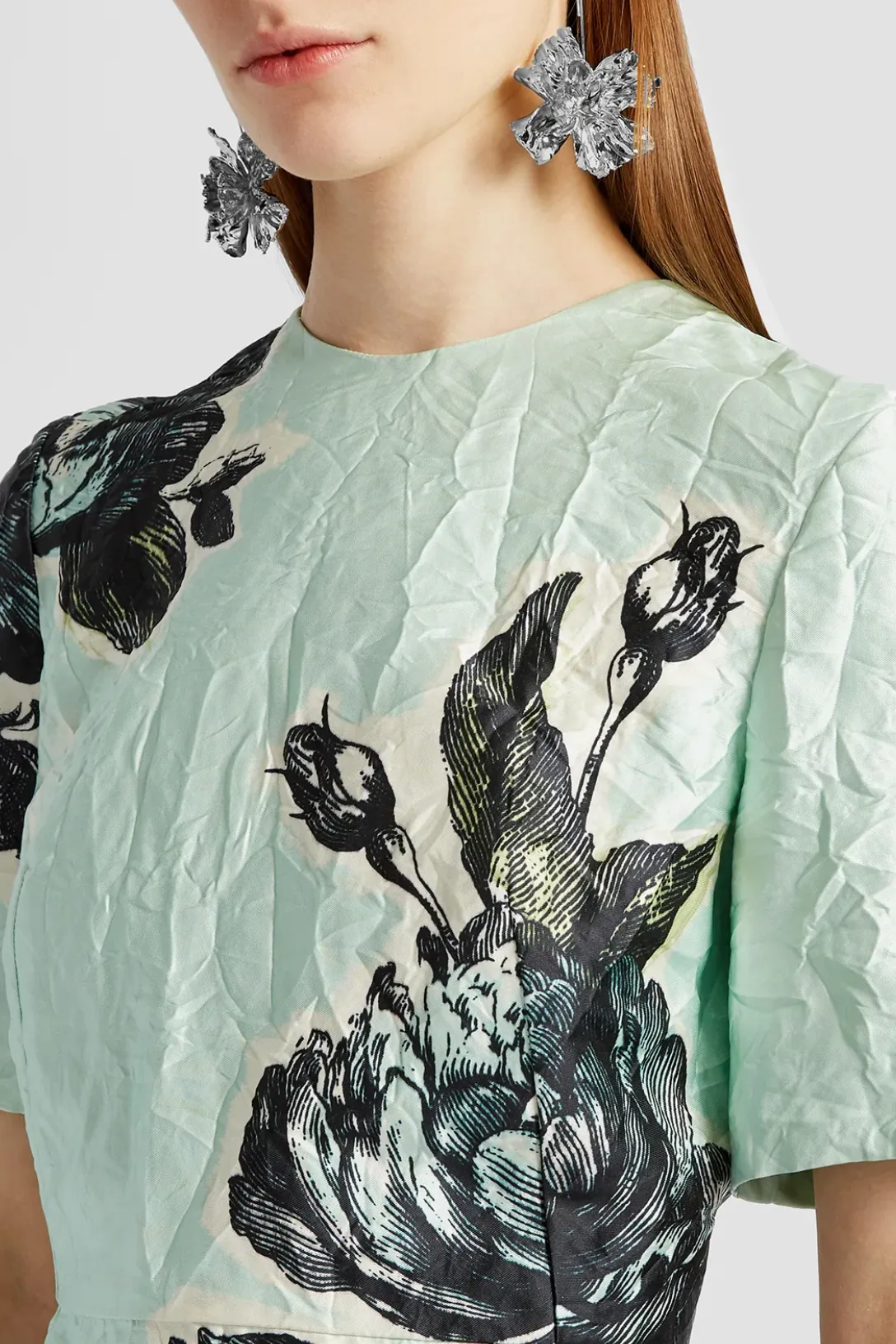 Short Sleeve Midi Dress | Violetta Etching Duck Egg