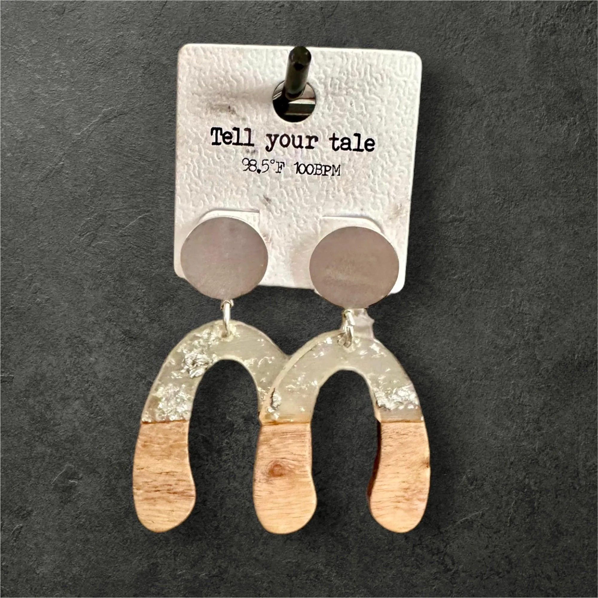 Silver Tone Acrylic and Cork Earrings