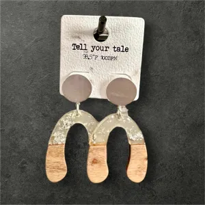 Silver Tone Acrylic and Cork Earrings