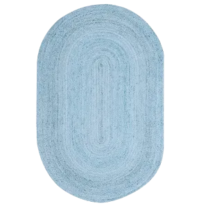 Sky Blue Elongated Oval Jute Rug