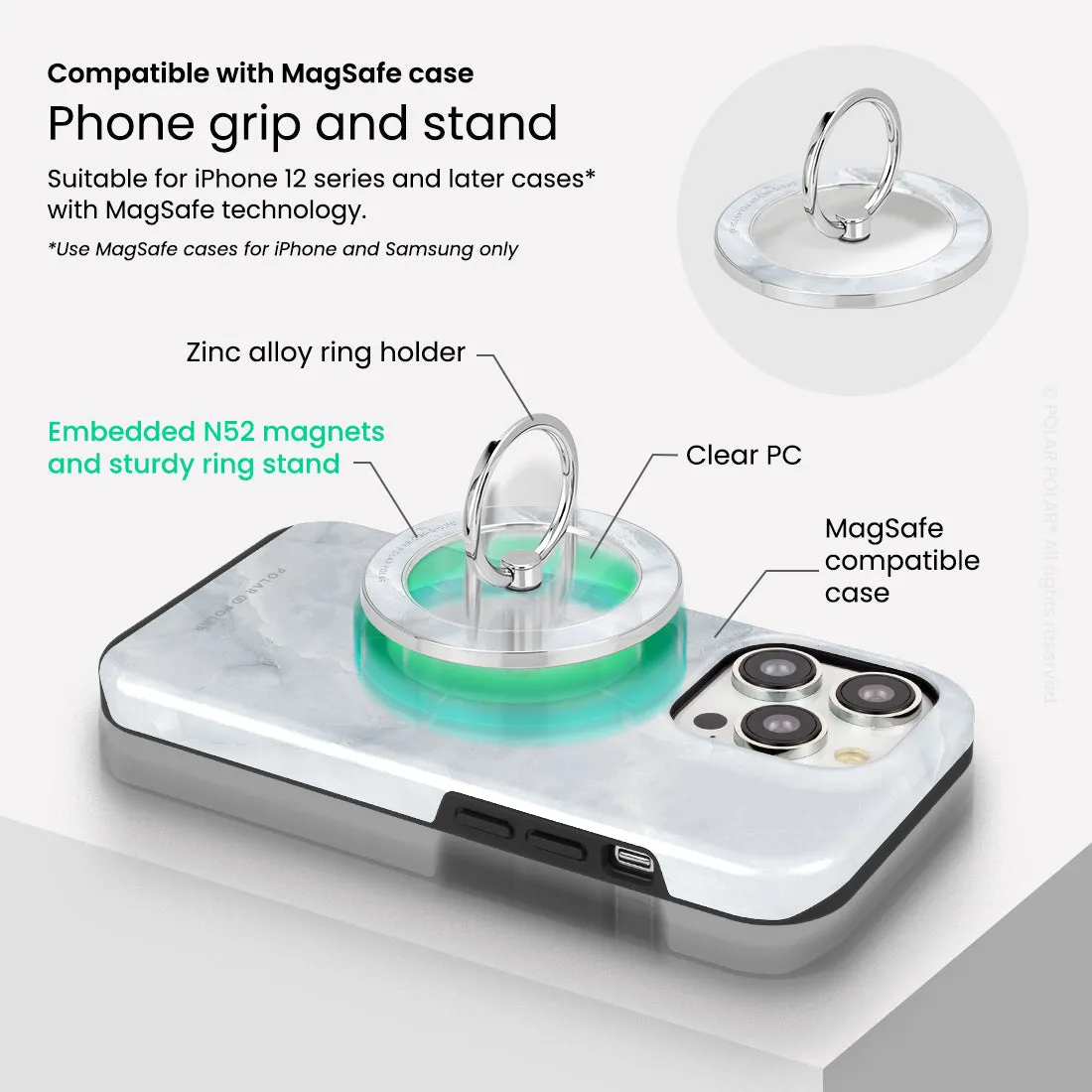 Snow Mountain - Silver MagSafe Phone Grip and Ring Holder Stand