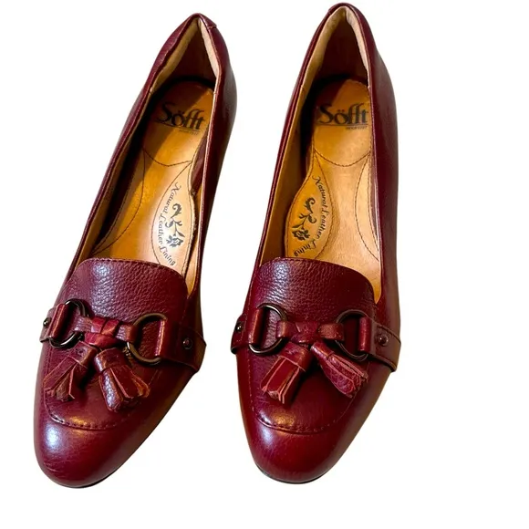 Sofft Burgundy Red Leather Tassled academia Pumps 7.5
