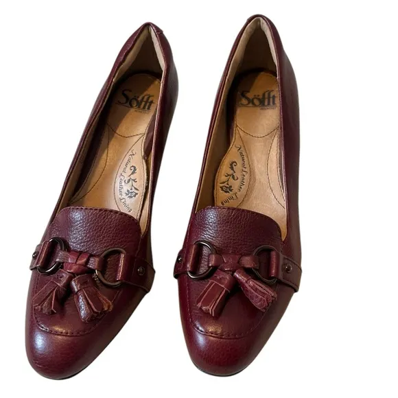 Sofft Burgundy Red Leather Tassled academia Pumps 7.5