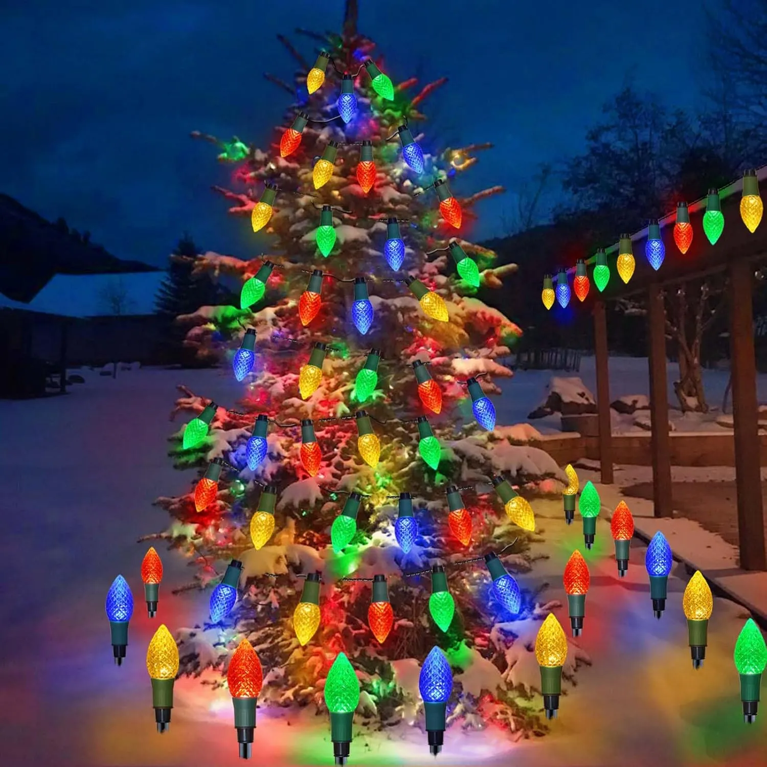 Solar Christmas Lights Pathway 20 Led C9 Outdoor 2024 Newest 2-In-1 String