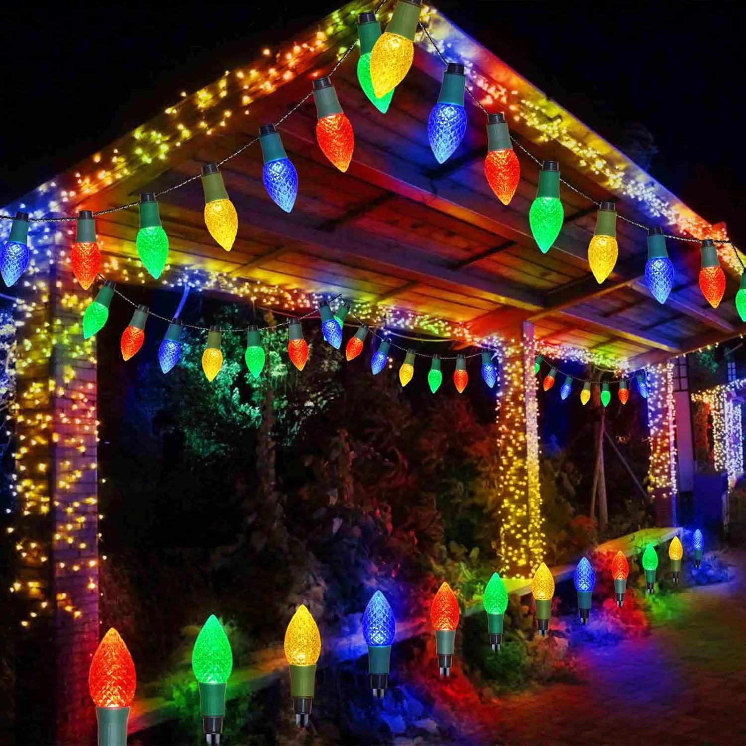 Solar Christmas Lights Pathway 20 Led C9 Outdoor 2024 Newest 2-In-1 String