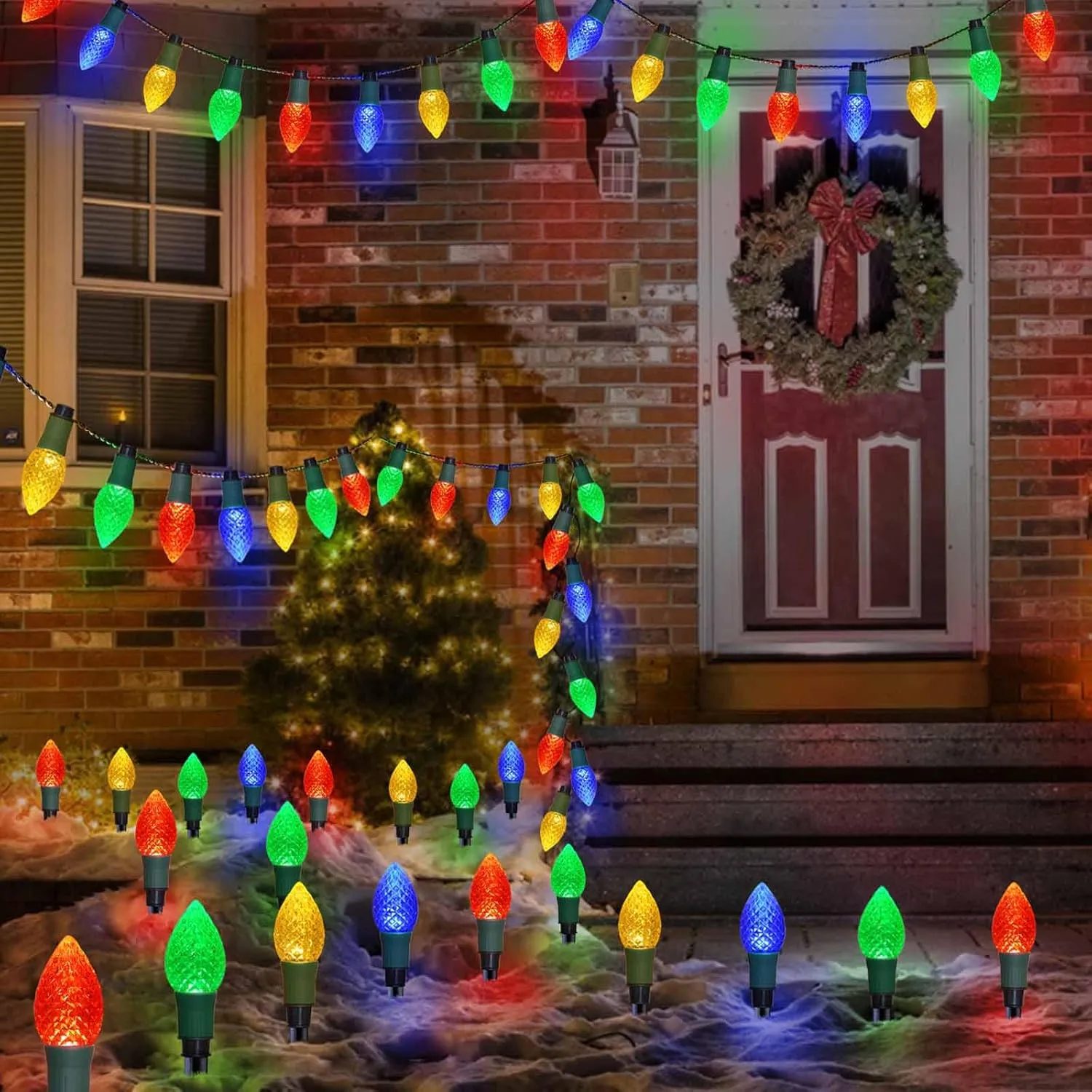 Solar Christmas Lights Pathway 20 Led C9 Outdoor 2024 Newest 2-In-1 String