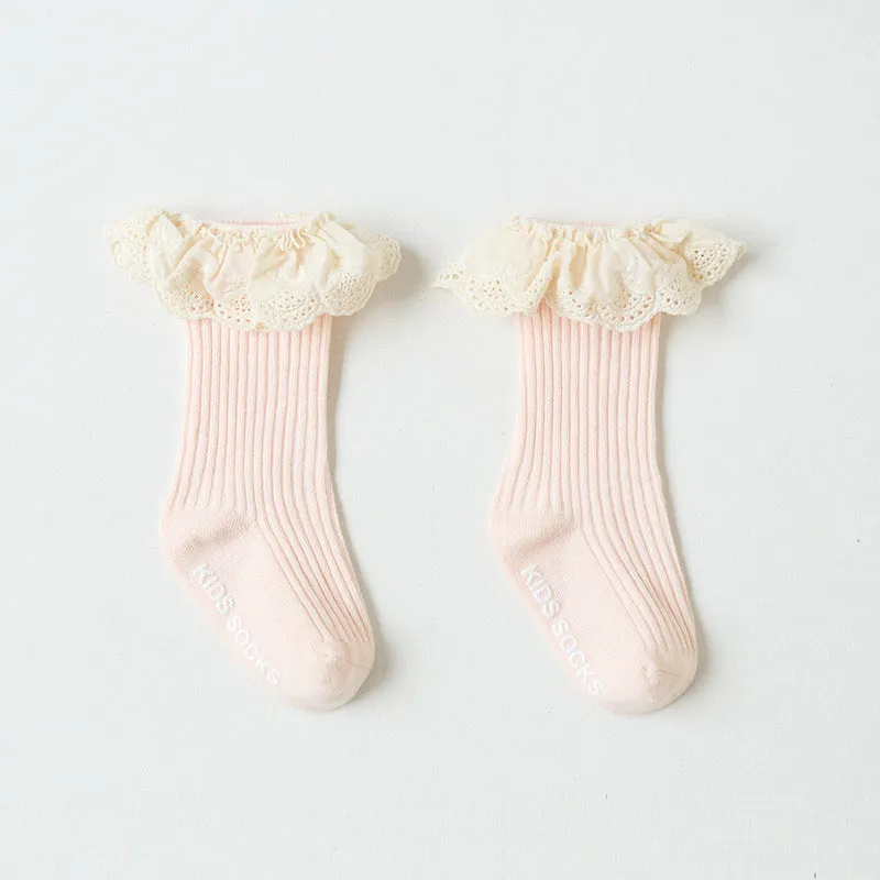 Solid Color Lace Non-Slip Socks for Baby Girls