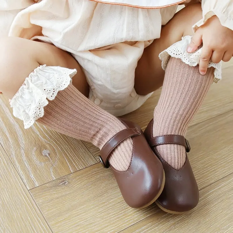 Solid Color Lace Non-Slip Socks for Baby Girls