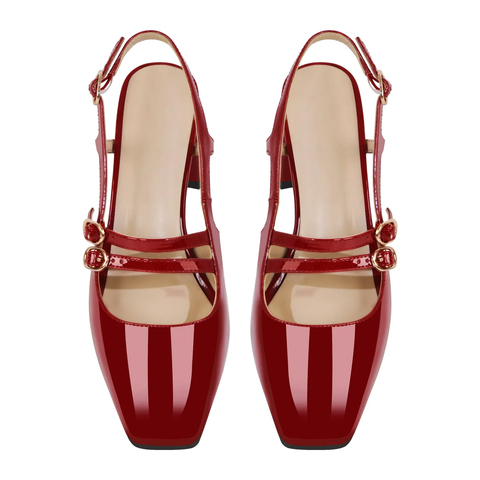 Square Toe Two Straps Chunky Heel Slingback Pumps