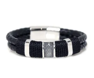 Stainless Steel Black Braided Leather Bracelet