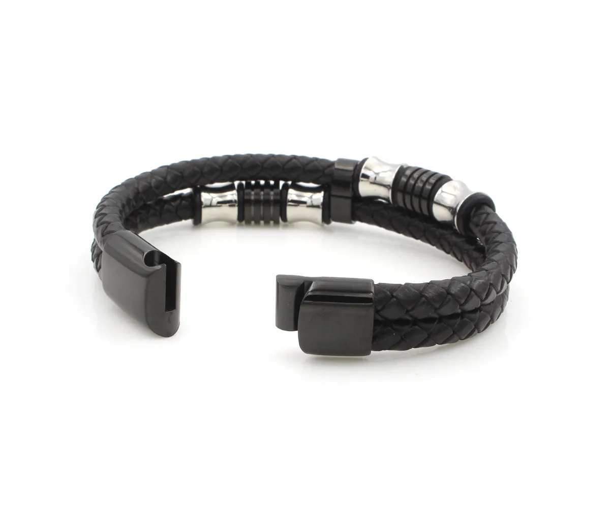 Stainless Steel Offset Leather Bracelet