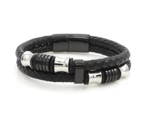 Stainless Steel Offset Leather Bracelet
