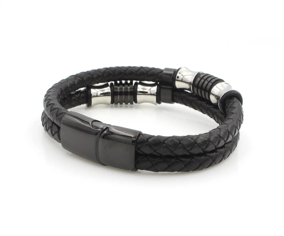 Stainless Steel Offset Leather Bracelet