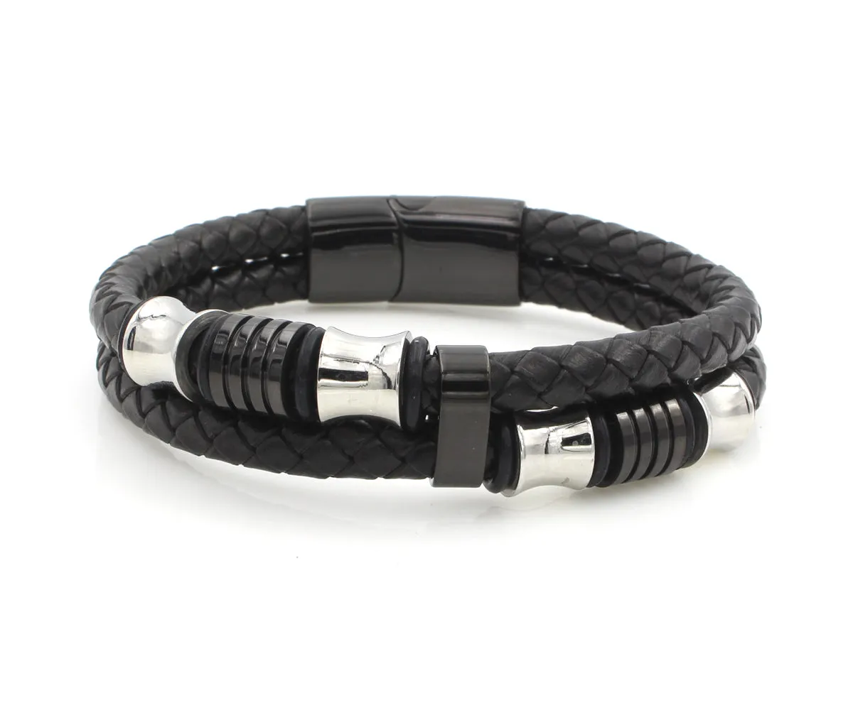 Stainless Steel Offset Leather Bracelet