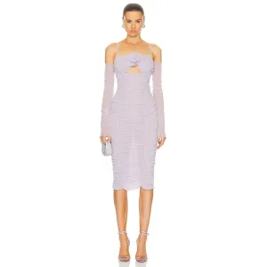 Strappy Long Sleeve Wrinkled Over Knee Dress KLYF1210
