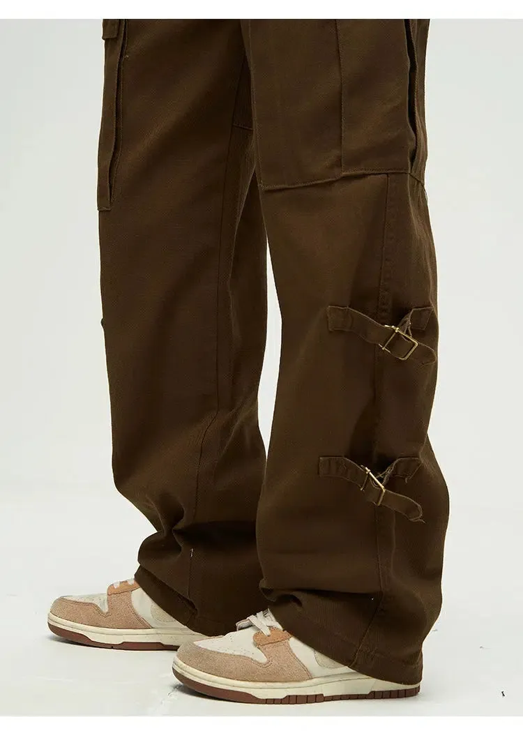 Strappy Straight-leg Overalls Cargo Pants