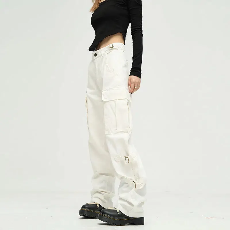 Strappy Straight-leg Overalls Cargo Pants