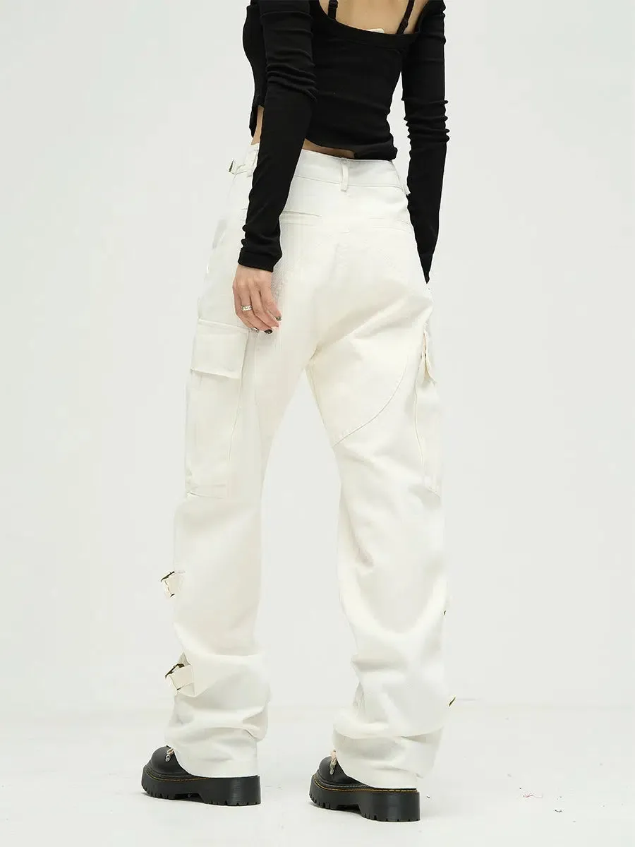 Strappy Straight-leg Overalls Cargo Pants