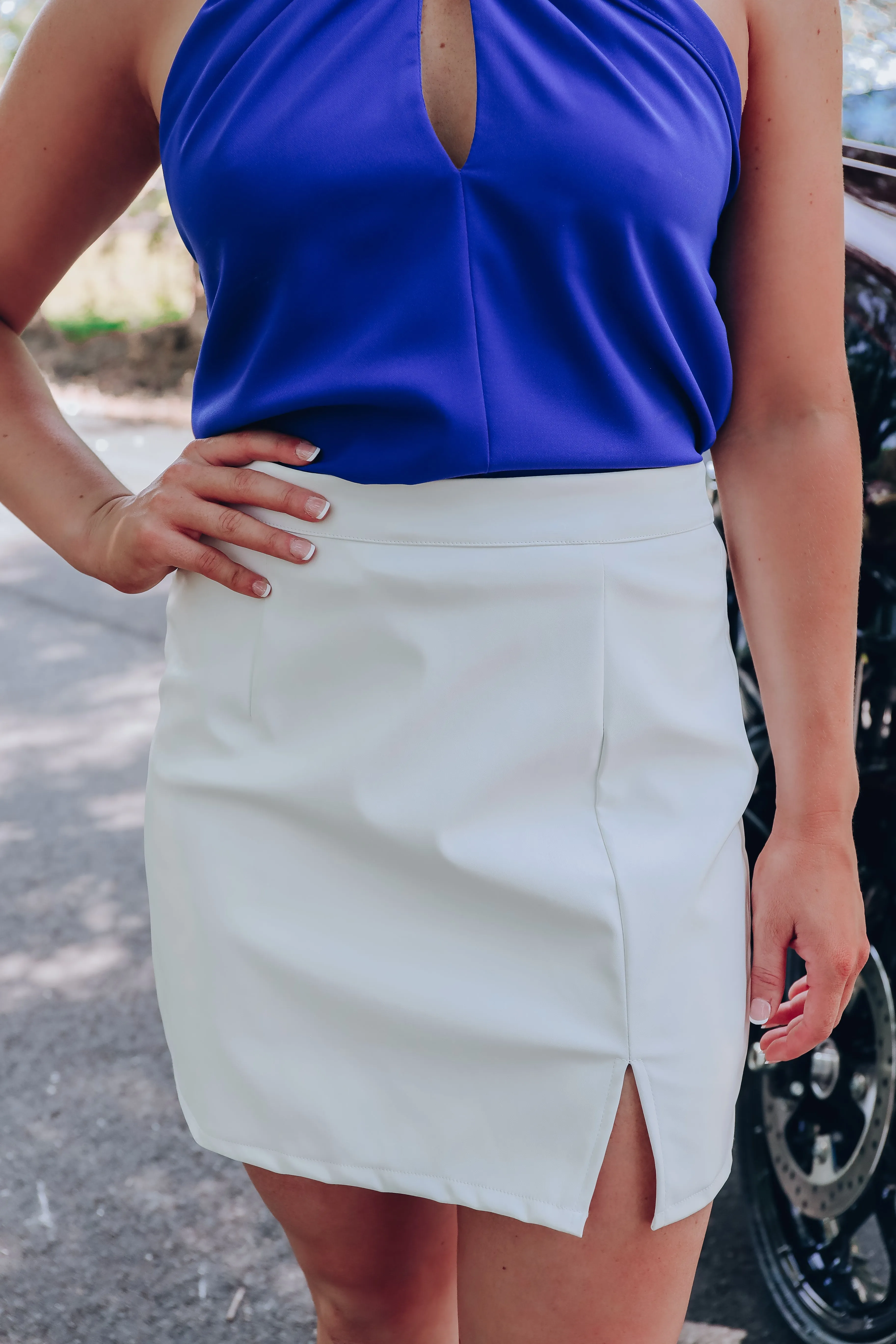 Striking Faux Leather Skirt - White