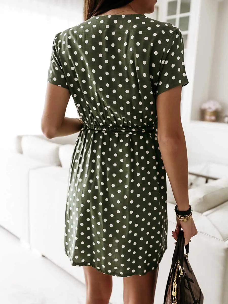 Stunncal Polka Dot V-neck Strappy Dress