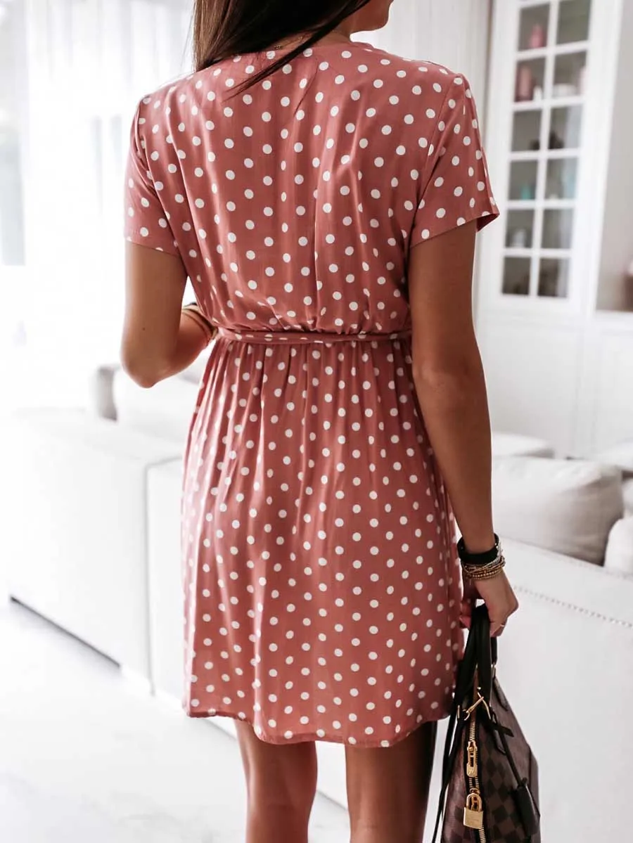 Stunncal Polka Dot V-neck Strappy Dress