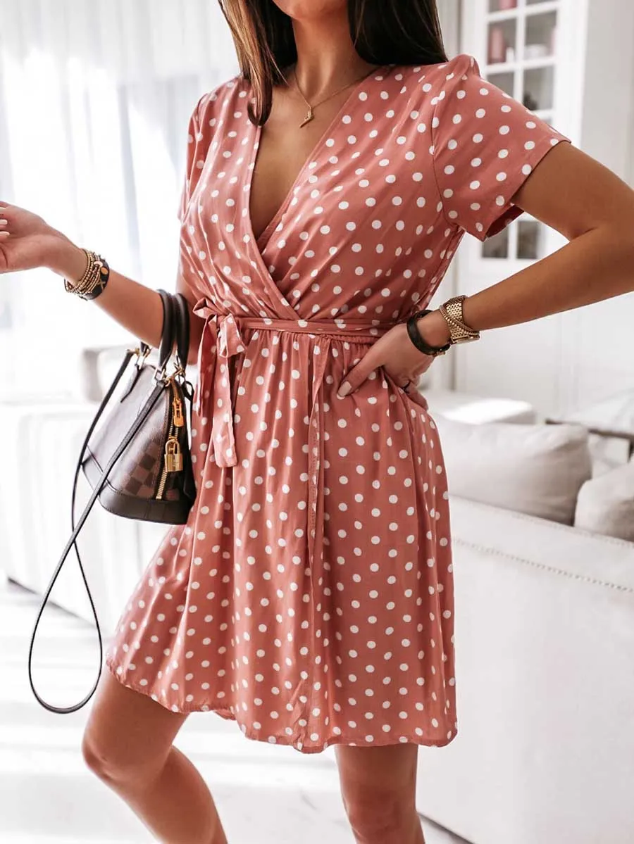 Stunncal Polka Dot V-neck Strappy Dress