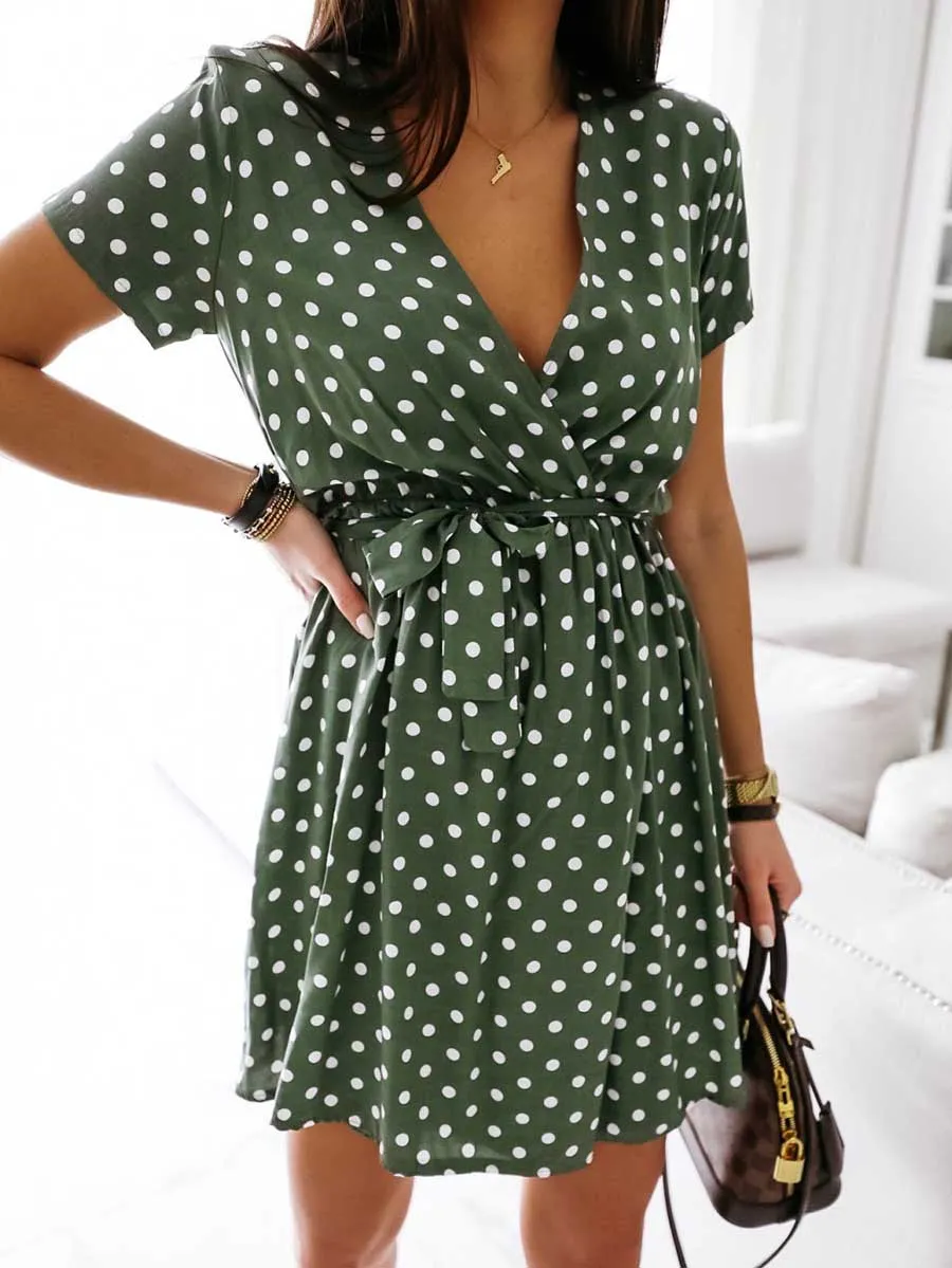 Stunncal Polka Dot V-neck Strappy Dress