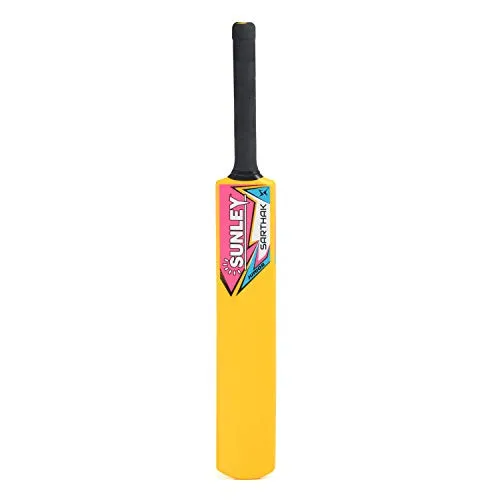 SUNLEY Plastic Cricket Kit (1 Piece Cricket Bat, 4 Piece Wickets, 2 Piece Base, 2 Piece Bails, 1 Piece Wind Ball, 1 Piece Kit Bag) (Size 3 for Age Group 8 Years) Yellow