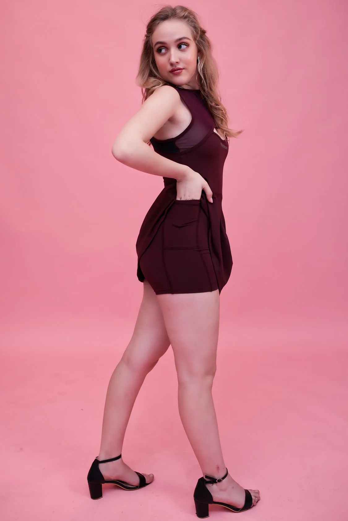 Swirl Tennis Skirt Dress for adventure and coffee run ( Dark Purple )