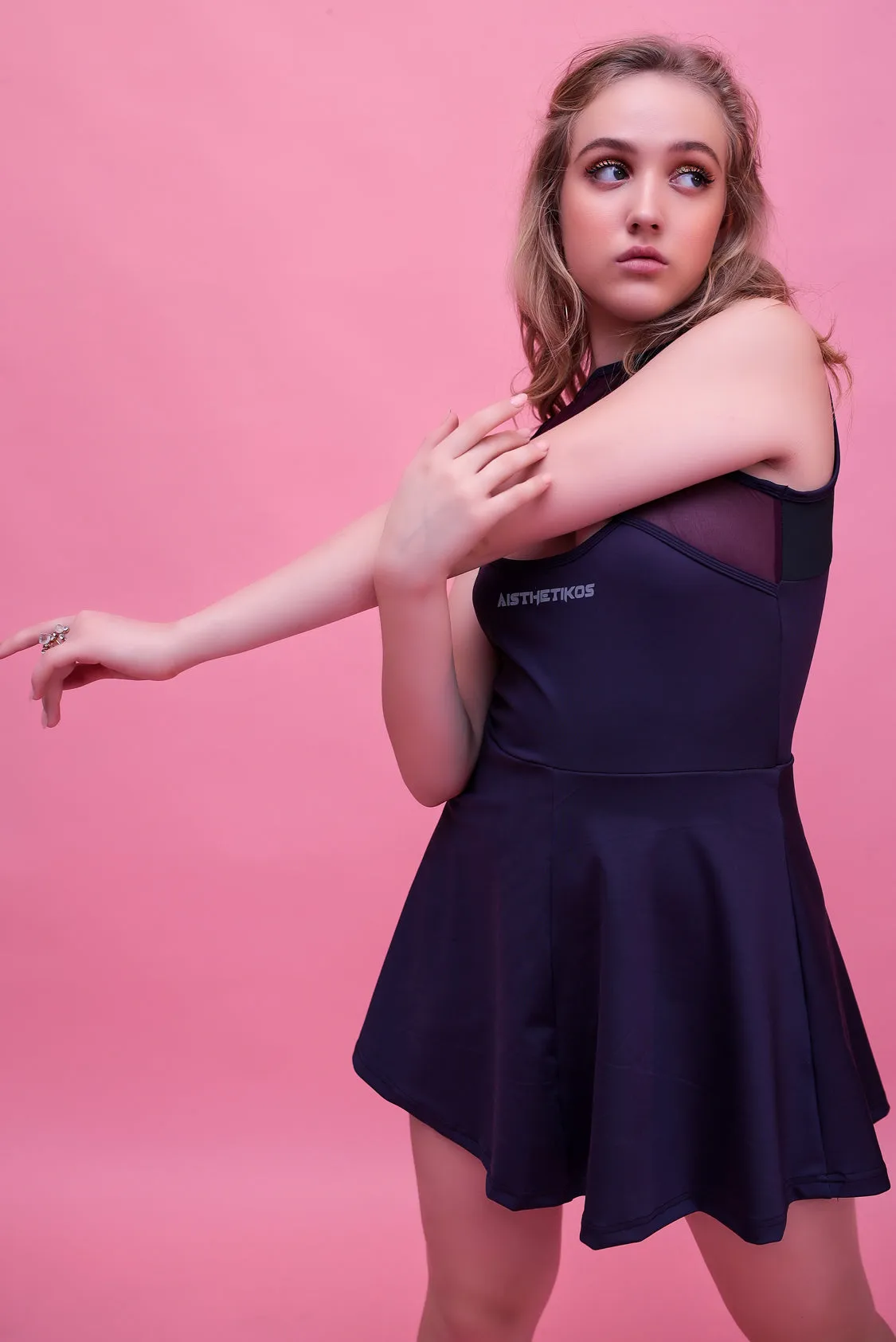 Swirl Tennis Skirt Dress for adventure and coffee run ( Dark Purple )