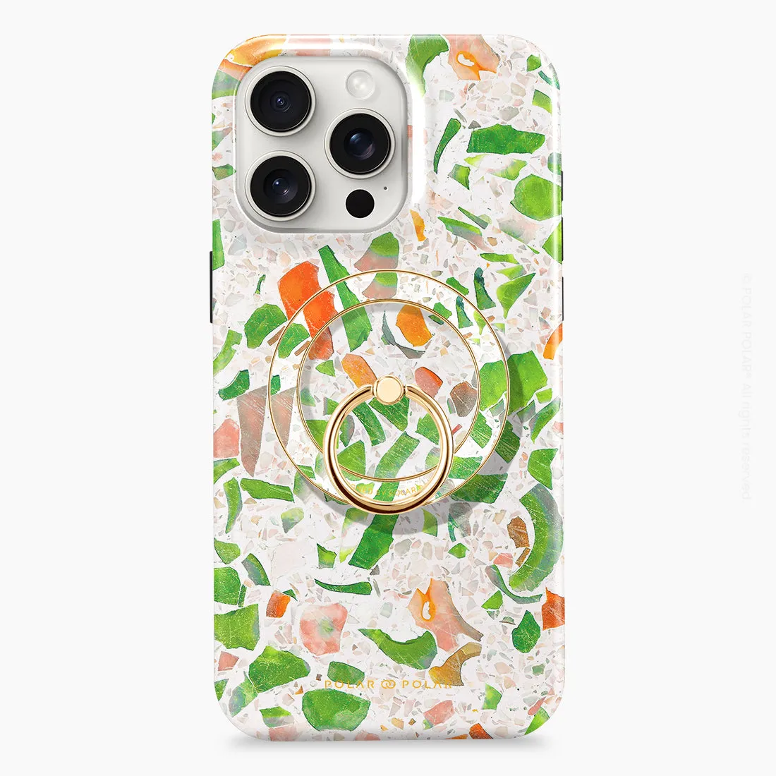 Terrazzo Green - Golden MagSafe Phone Grip and Ring Holder Stand
