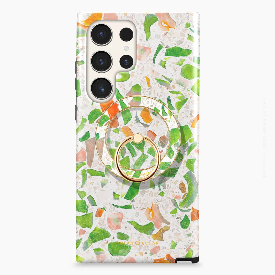 Terrazzo Green - Golden MagSafe Phone Grip and Ring Holder Stand