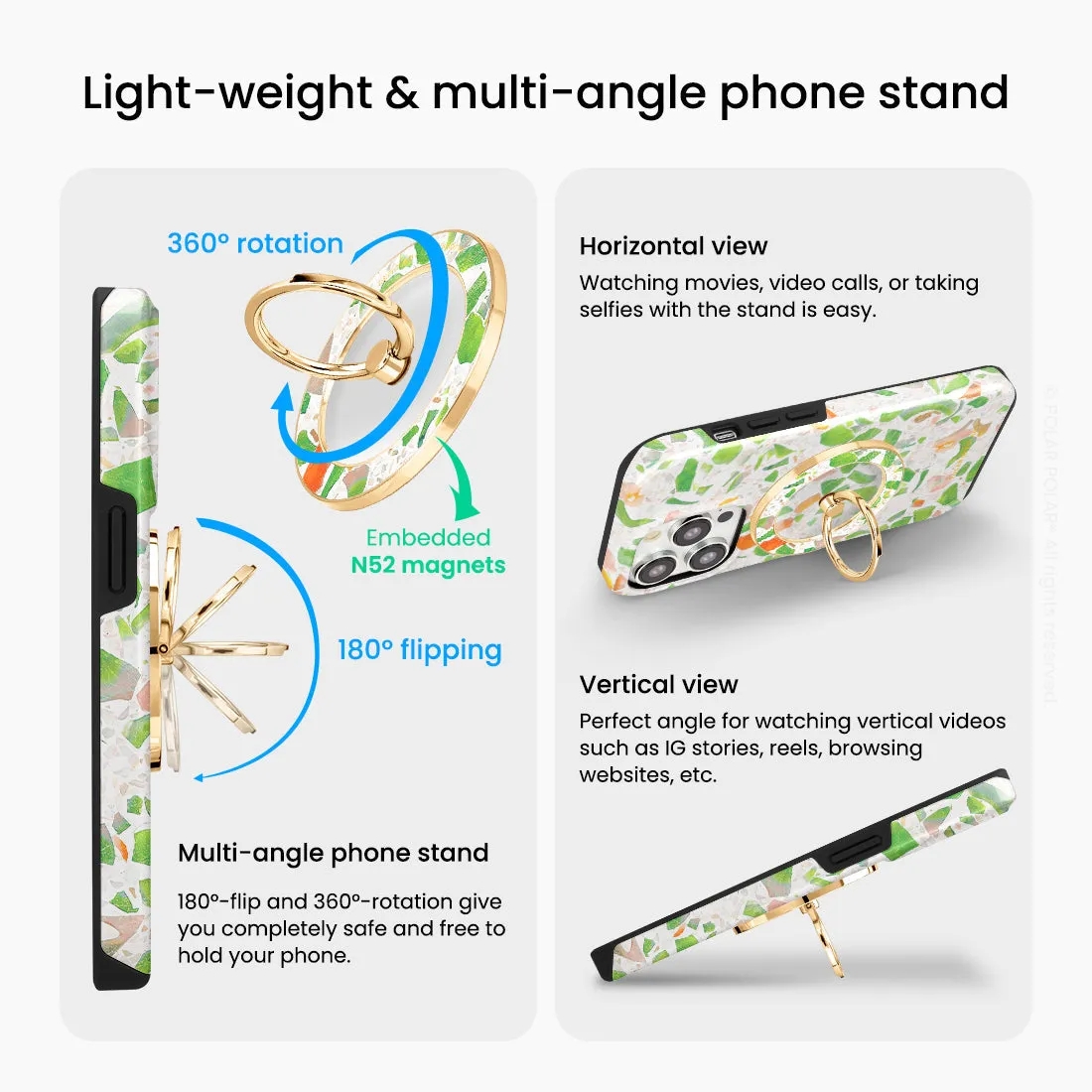 Terrazzo Green - Golden MagSafe Phone Grip and Ring Holder Stand