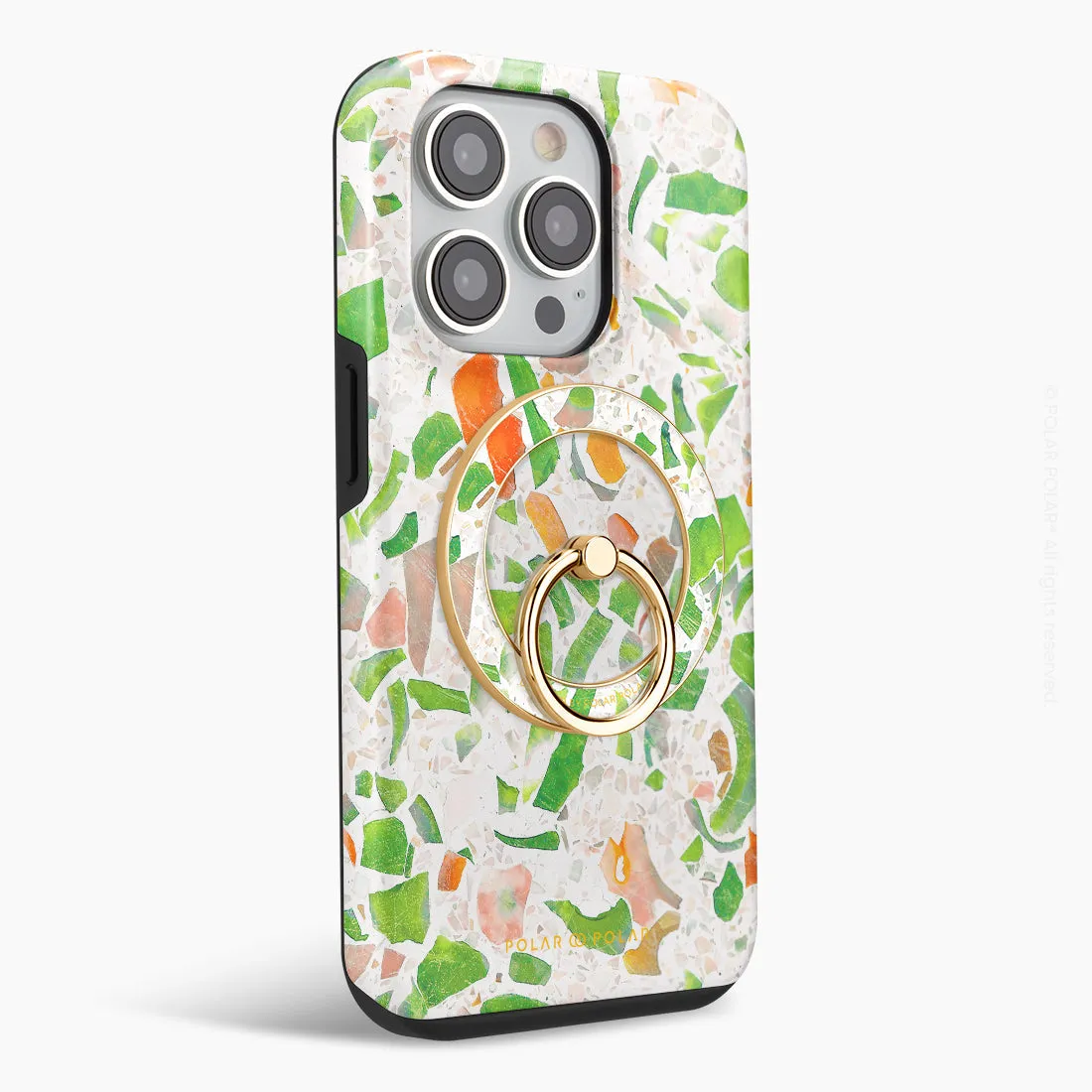 Terrazzo Green - Golden MagSafe Phone Grip and Ring Holder Stand