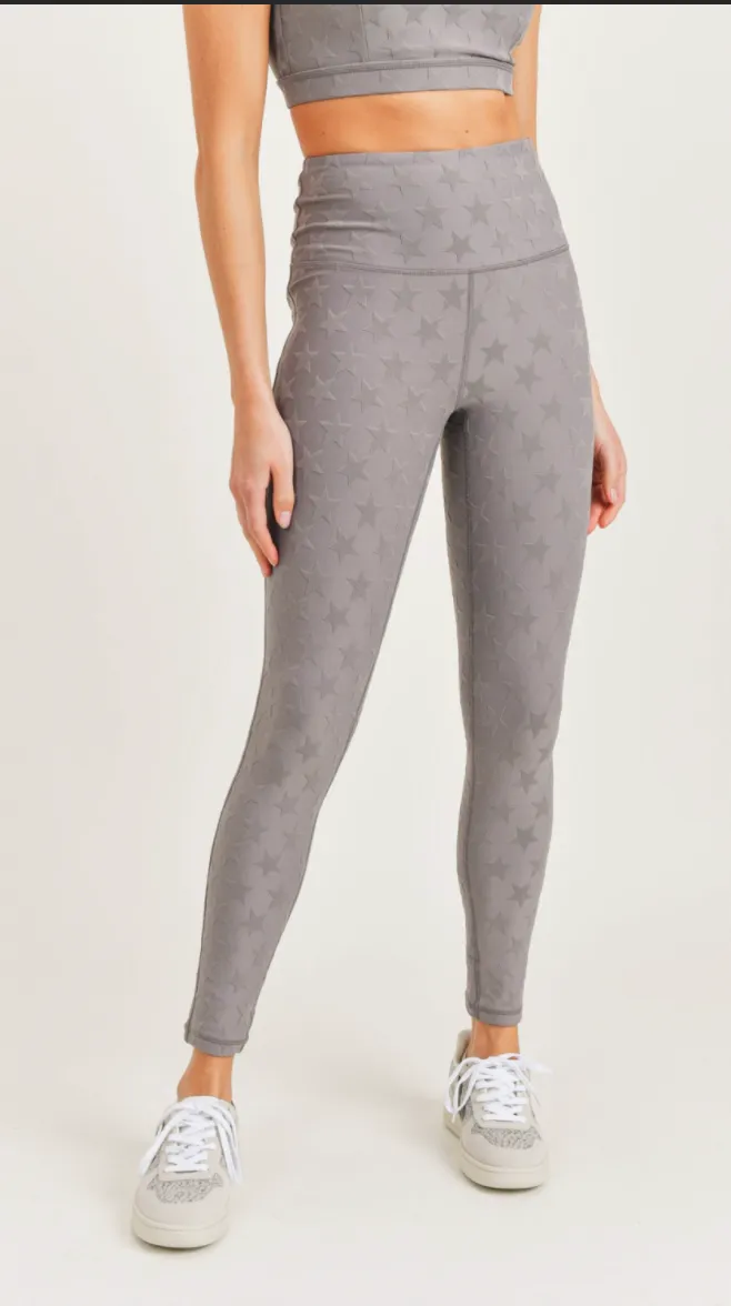 Textured Star Gray Full Length Leggings