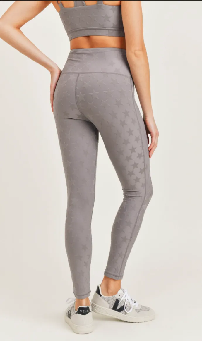 Textured Star Gray Full Length Leggings