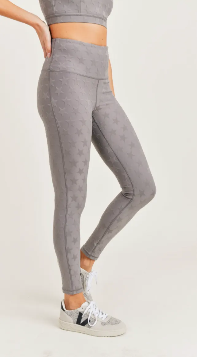 Textured Star Gray Full Length Leggings