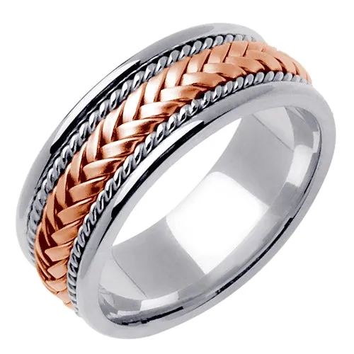 Titanium/Yellow or Titanium/Rose 14k Gold Hand Braided Ring Band