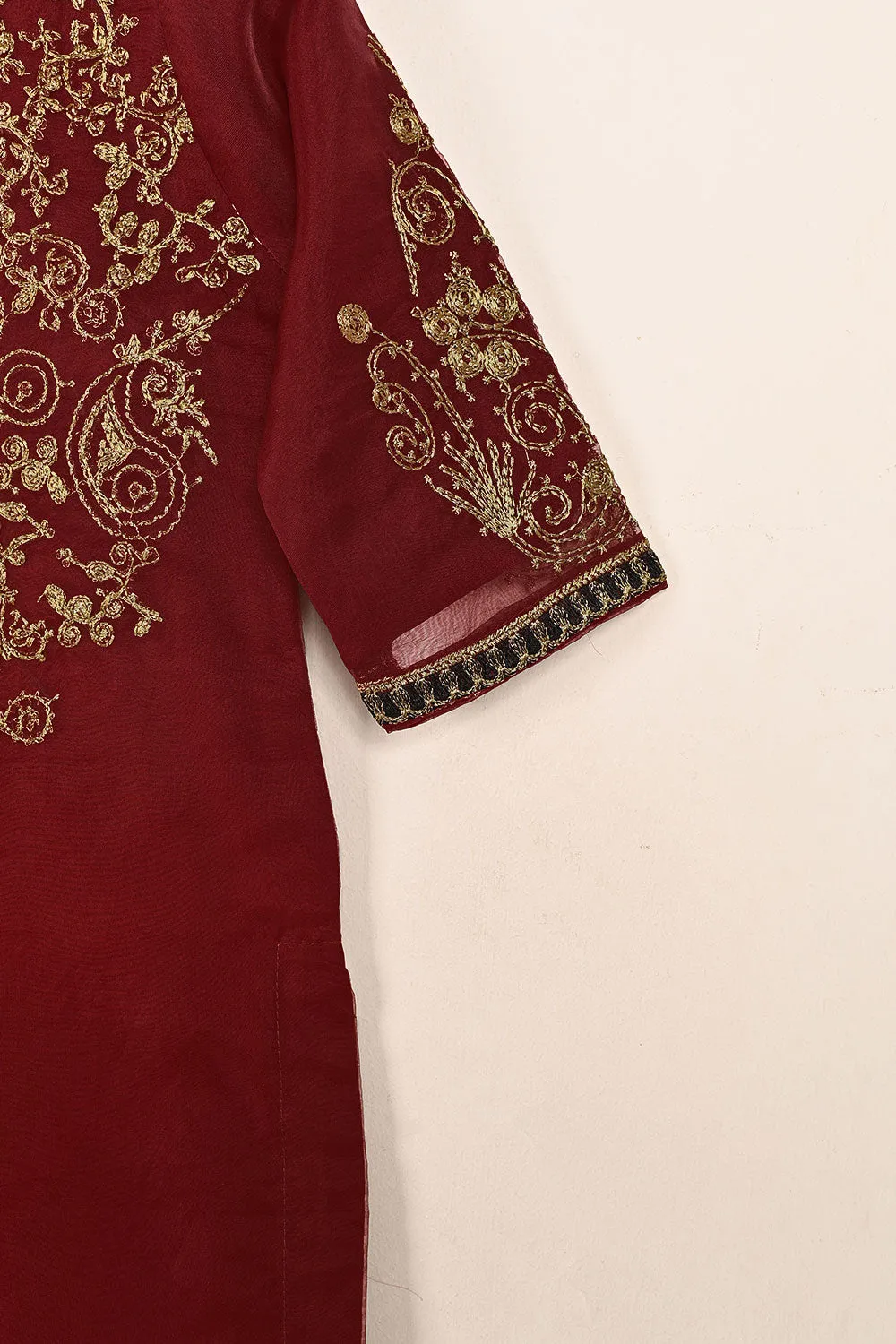 TKF-153-Maroon - Kids 3Pc Organza Embroidered Formal Dress