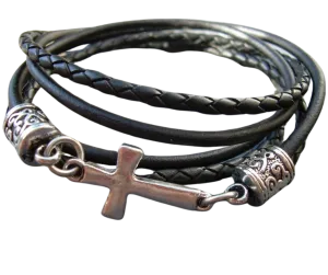 Triple Wrap Cross Braided Leather Bracelet