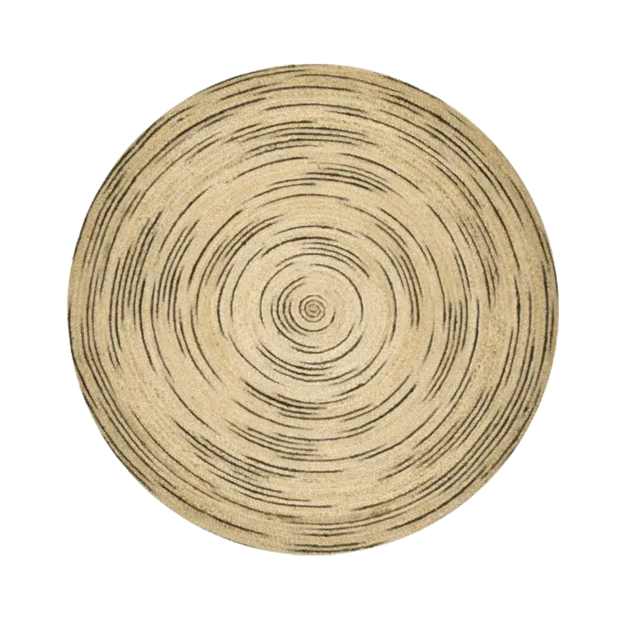 Twirly Black and Natural Round Jute Rug