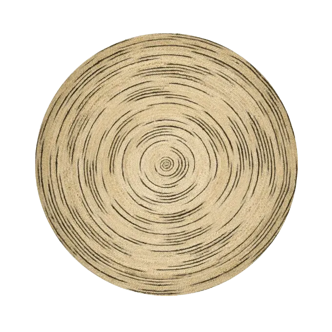 Twirly Black and Natural Round Jute Rug