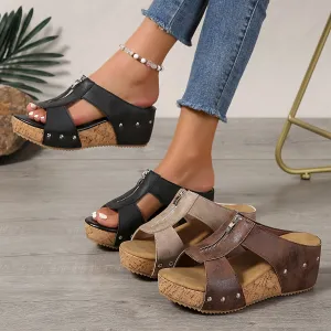 Vintage Style Women's Platform Sandals: Casual, Backless, TPU Sole, and Cork Wedge