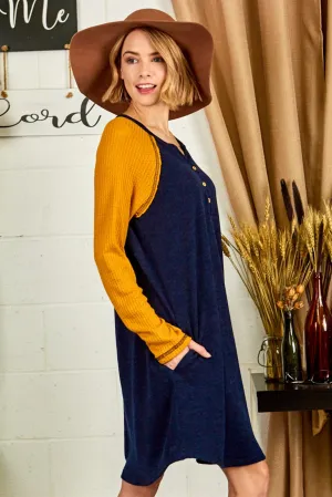 Waffle Long Sleeve Two Toned Dress