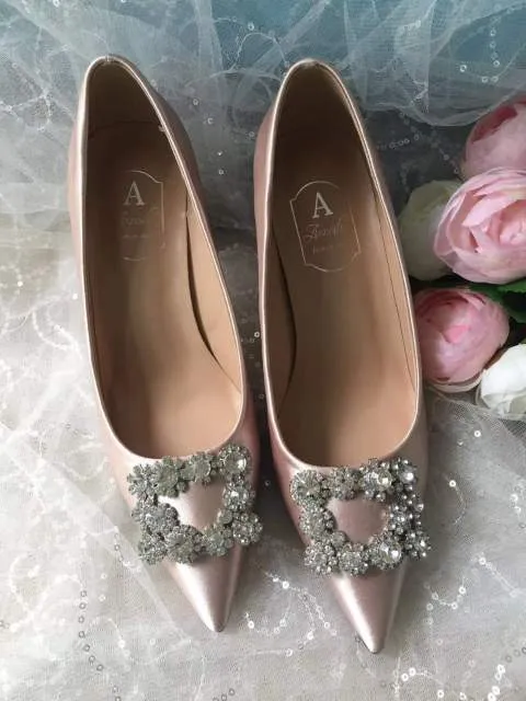 Wedding Shoes Women Pumps White Satin Princess Crystal